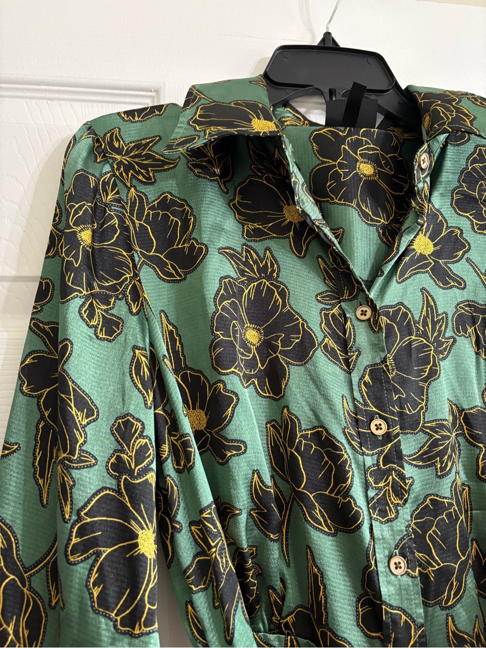 Who What Wear Green Floral Tie Waist Shirt Midi Dress L - Picture 2 of 9